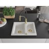 Mexen Carlos granite sink 1.5-bowl with Aster kitchen faucet, white - 6518-20-73450-57-G
