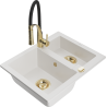 Mexen Carlos lava-louça de granito 1,5-bacia com torneira de cozinha Aster, branco - 6518-20-73450-57-G