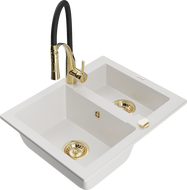 Mexen Carlos lavello in granito a 1,5 vasche con miscelatore da cucina Aster, bianco - 6518-20-73450-57-G