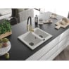 Mexen Carlos granite sink 1.5-bowl with Aster kitchen tap, white - 6518-20-73450-57-B