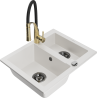 Mexen Carlos fregadero de granito de 1,5 senos con grifo de cocina Aster, blanco - 6518-20-73450-57-B