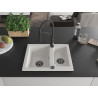 Mexen Carlos Granitspüle 1,5-becken mit Küchenarmatur Aster, weiß - 6518-20-73450-70-B