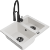 Mexen Carlos fregadero de granito de 1,5 senos con grifo de cocina Aster, blanco - 6518-20-73450-70-B