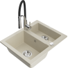 Mexen Carlos granieten spoelbak 1,5-kamer met keukenmengkraan Aster, beige - 6518-69-73450-07