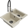 Mexen Carlos granieten spoelbak 1,5-gats met keukenmengkraan Aster, beige - 6518-69-73450-07-B