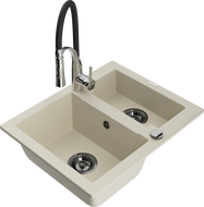 Mexen Carlos granite 1.5-bowl kitchen sink with Aster faucet, beige - 6518-69-73450-07-B