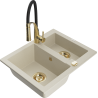 Mexen Carlos Granit gootsteen 1,5-compartiment met keukenmengkraan Aster, beige - 6518-69-73450-57-G
