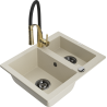 Mexen Carlos évier en granit 1,5 bac avec robinet de cuisine Aster, beige - 6518-69-73450-57-B