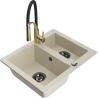 Mexen Carlos granitische spoelbak 1,5-komors met keukenmengkraan Aster, beige - 6518-69-73450-57-B