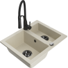 Mexen Carlos 1,5-komorige granieten gootsteen met keukenmengkraan Aster, beige - 6518-69-73450-70-B
