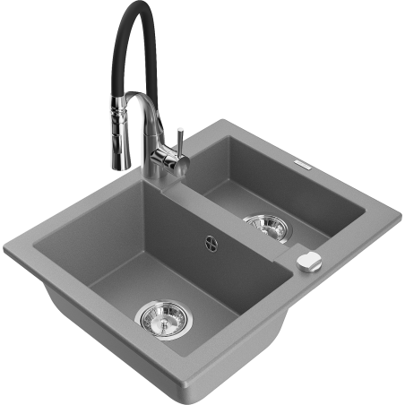 Mexen Carlos fregadero de granito de 1,5 senos con grifo de cocina Aster, gris - 6518-71-73450-07