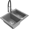 Mexen Carlos 1.5-bowl granite sink with Aster kitchen faucet, gray - 6518-71-73450-07