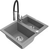 Mexen Carlos fregadero de granito de 1,5 senos con grifo de cocina Aster, gris - 6518-71-73450-07