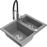 Mexen Carlos 1.5-bowl granite sink with Aster kitchen tap, grey - 6518-71-73450-07