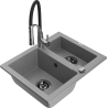 Mexen Carlos 1.5-bowl Granite Sink with Aster Kitchen Tap, Grey - 6518-71-73450-07-B
