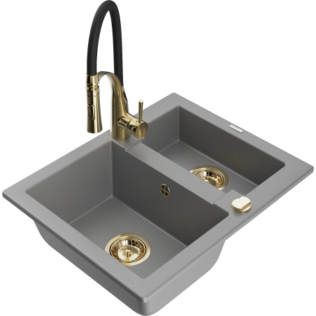 Mexen Carlos évier en granit 1,5 bac avec robinet de cuisine Aster, gris - 6518-71-73450-57-G