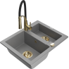 Mexen Carlos évier en granit 1,5 bac avec robinet de cuisine Aster, gris - 6518-71-73450-57-G