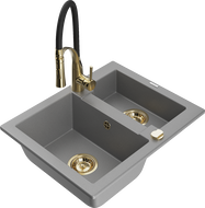 Mexen Carlos granieten spoelbak 1,5-kamer met keukenmengkraan Aster, grijs - 6518-71-73450-57-G