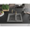 Mexen Carlos Granite 1.5-Bowl Sink with Aster Kitchen Faucet, Grey - 6518-71-73450-57-B