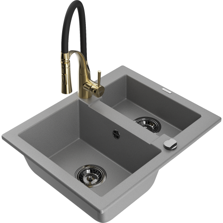 Mexen Carlos fregadero de granito de 1,5 tazones con grifo de cocina Aster, gris - 6518-71-73450-57-B