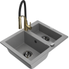 Mexen Carlos Granite 1.5-Bowl Sink with Aster Kitchen Faucet, Grey - 6518-71-73450-57-B