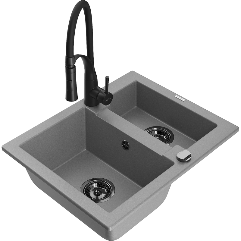 Mexen Carlos fregadero de granito de 1,5 senos con grifo de cocina Aster, gris - 6518-71-73450-70-B
