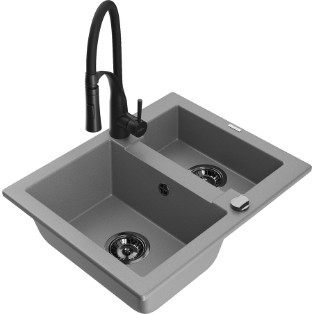 Mexen Carlos évier en granit 1,5 bac avec robinet de cuisine Aster, gris - 6518-71-73450-70-B