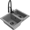 Mexen Carlos fregadero de granito de 1,5 senos con grifo de cocina Aster, gris - 6518-71-73450-70-B