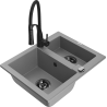 Mexen Carlos granite sink 1.5-bowl with Aster kitchen faucet, gray - 6518-71-73450-70-B