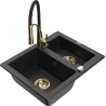 Mexen Carlos Granitspüle 1,5-Kammer mit Küchenarmatur Aster, schwarz/silber metallic - 6518-73-73450-57-G