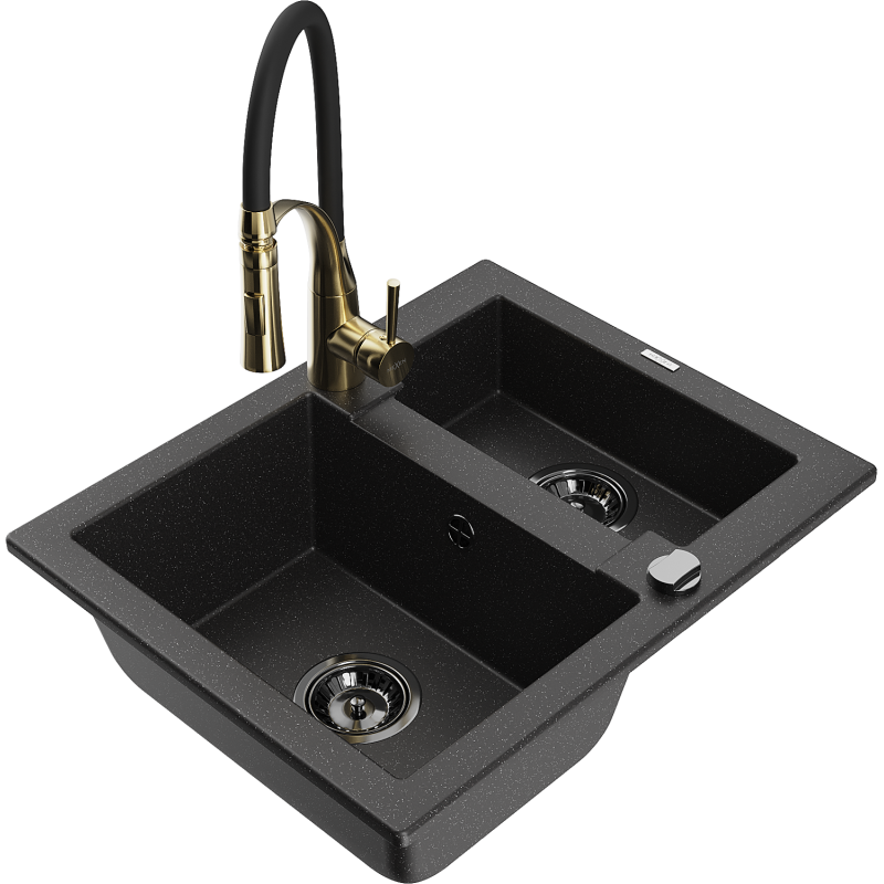 Mexen Carlos granitdiskho 1,5-fack med köksblandare Aster, svart/silver metallisk - 6518-73-73450-57-B