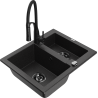 Mexen Carlos fregadero de granito de 1,5 cubetas con grifo de cocina Aster, negro/plateado metálico - 6518-73-73450-70-B