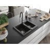 Mexen Carlos Granitspüle 1,5-Kammer mit Küchenarmatur Aster, schwarz/gold matt - 6518-75-73450-07
