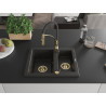 Mexen Carlos granit gootsteen 1,5-komorige met keukenmengkraan Aster, zwart/gouden metallic - 6518-75-73450-57-G
