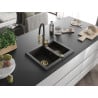 Mexen Carlos 1,5-Kammer-Granispüle mit Küchenarmatur Aster, schwarz/gold metallic - 6518-75-73450-57-G