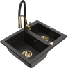 Mexen Carlos 1,5-Kammer-Granispüle mit Küchenarmatur Aster, schwarz/gold metallic - 6518-75-73450-57-G