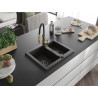 Mexen Carlos granitische spoelbak 1,5-komorige met keukenkraan Aster, zwart/gouden metallic - 6518-75-73450-57-B