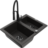 Mexen Carlos 1.5-bowl granite sink with Aster kitchen tap, black/gold metallic - 6518-75-73450-70-B