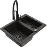 Mexen Carlos lavello in granito 1,5 vasca con rubinetto da cucina Aster, nero/oro metallizzato - 6518-75-73450-70-B
