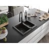 Mexen Carlos 1.5-bowl granite sink with Aster kitchen tap, black/gold metallic - 6518-75-73450-70-B