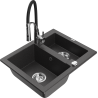 Mexen Carlos 1.5-bowl granite sink with Aster kitchen tap, black speckled - 6518-76-73450-07