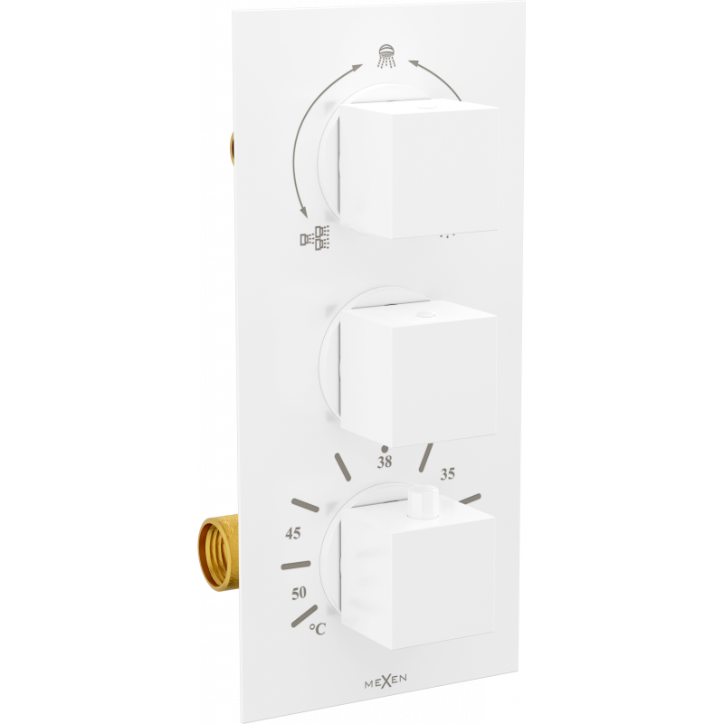 Mexen Cube termostatisk badkar- och duschblandare med 3 utgångar, vit - 77503-20