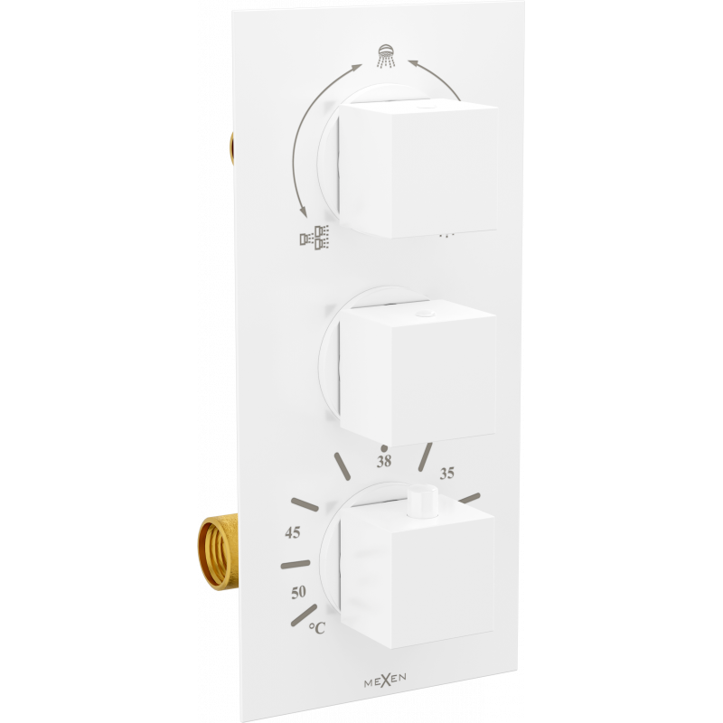 Mexen Cube thermostatic bath-shower 3-output mixer, white - 77503-20
