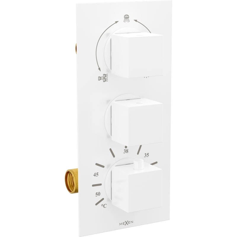 Mexen Cube thermostatic bathtub-shower mixer 3-way, white - 77503-20