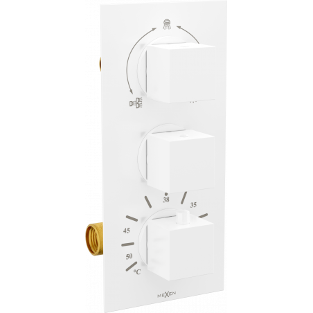 Mexen Cube thermostatic bath-shower 3-output mixer, white - 77503-20