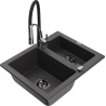 Mexen Carlos évier en granit 1,5 bac avec mitigeur de cuisine Aster, noir moucheté - 6518-76-73450-07-B