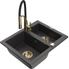 Mexen Carlos fregadero de granito 1,5 senos con grifo de cocina Aster, negro moteado - 6518-76-73450-57-G