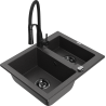 Mexen Carlos fregadero de granito de 1,5 senos con grifo de cocina Aster, negro moteado - 6518-76-73450-70-B