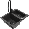Mexen Carlos granite kitchen sink 1.5-bowl with Aster kitchen tap, black speckled - 6518-76-73450-70-B