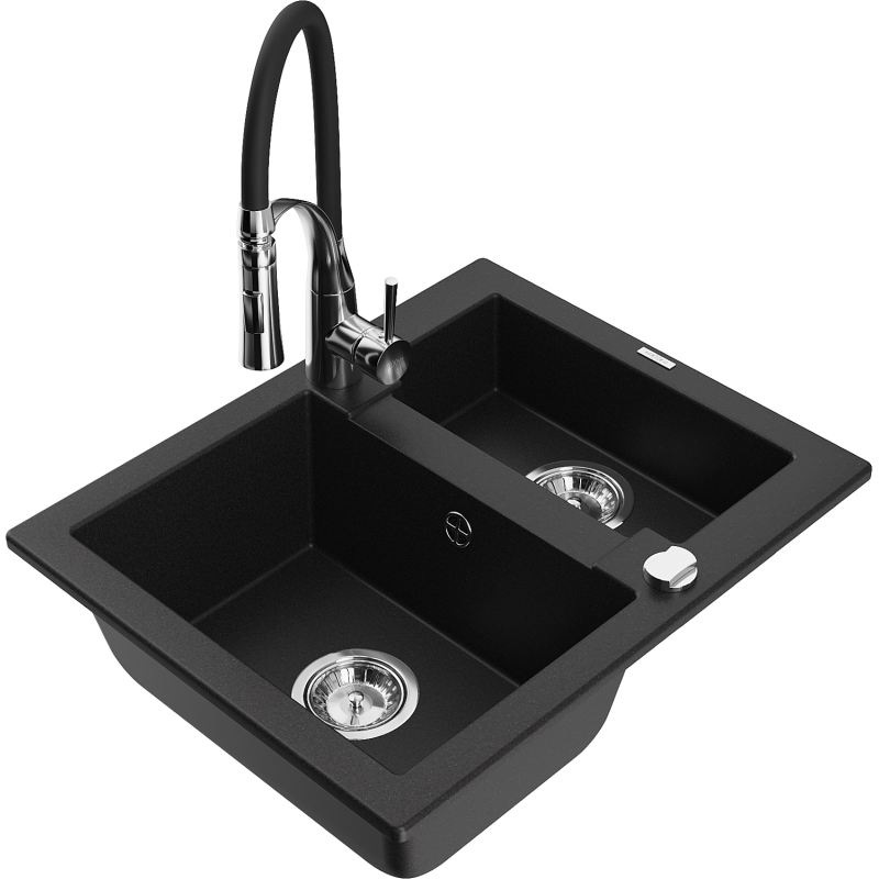 Mexen Carlos fregadero de granito de 1,5 tazones con grifo de cocina Aster, negro - 6518-77-73450-07